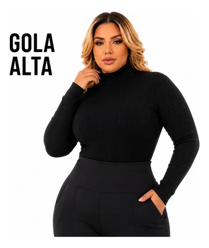 Blusa Manga Longa Plus Size Feminina Canelada Inverno