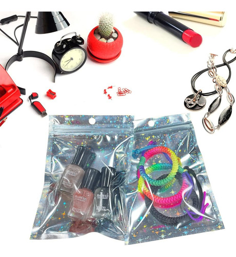 100 Bolsas De Plástico Tornasol Holográficas Reutilizables Plateado Bolsas De Plastico Boutique
