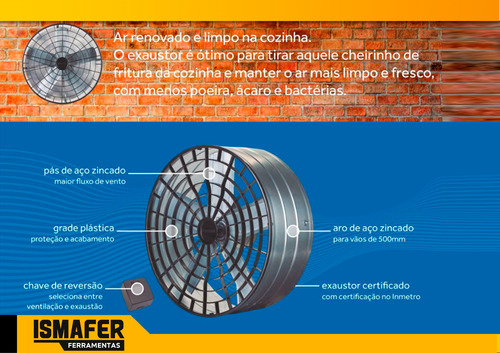 Exaustor Ind. 50cm Alta Rotação / Vazão - 5.000 M³h. Coifa