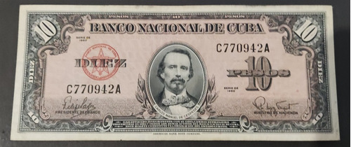 Antiguo Billete De Cuba, 10 Pesos De 1960.