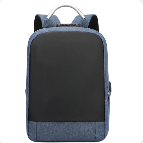 Mochila Azul Antifurto Executiva Com Cadeado Trava Segurança Porta Usb Saída Fone Ouvido Compartimento Notebook Resistente Reforçada Grande Anti Furto Unissex Masculina Feminina Trab