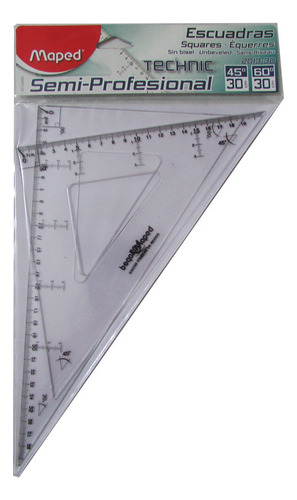 Escuadra Sin Bisel Semi-profesional 30 Cm 45°y60° Color Transparente