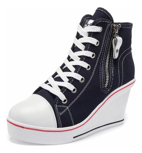 Zapatos Para Mujer Casual Plataforma Lona Tenis Con Tacones