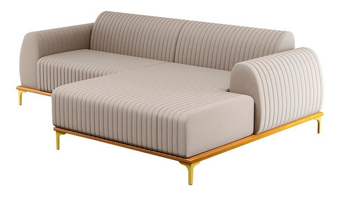 Sofá 245cm 4 Lugares Com Chaise Direito Pés Gold Molino C-10 Cor Creme Desenho do tecido Liso