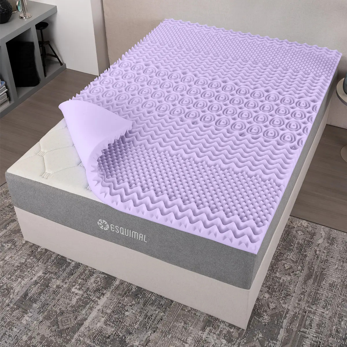 Esquimal Colchoneta Memory Foam 5 Cms. Topper 7 Zonas Individual Color Lavanda / Esquimal Sobrecolchón Individual Colchoneta Memory Foam 5cm Color Lavanda