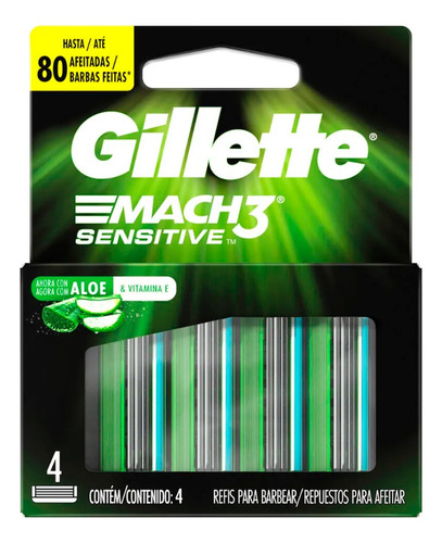 Gillette Mach3 Sensitive X4 Repuestos Para Afeitar Aloe