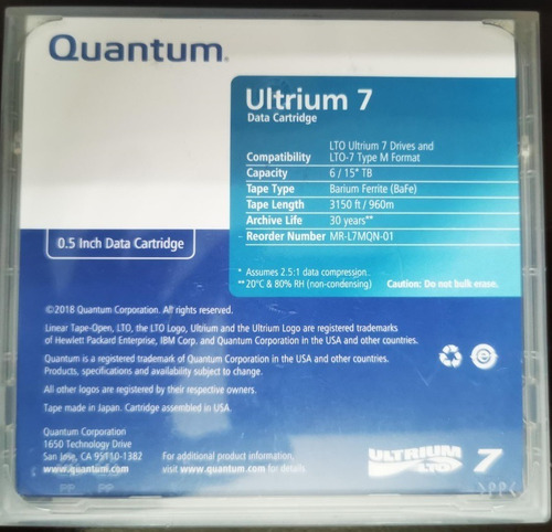 Cartucho Quantum Lto7 Ultrium 7 6 / 15tb Mr-l7mqn-01