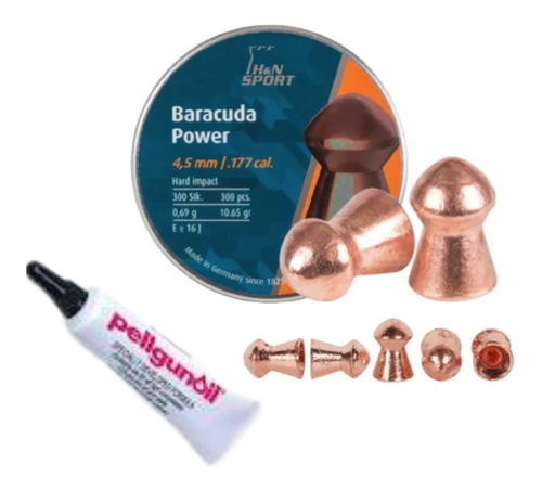 Pellets Baracuda Power H&n .177 4.5mm 10.65gr 300pz Xchws C