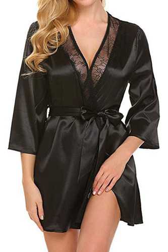 Camisón Corto Tipo Kimono, Bata De Dormir, Con Encaje, Para