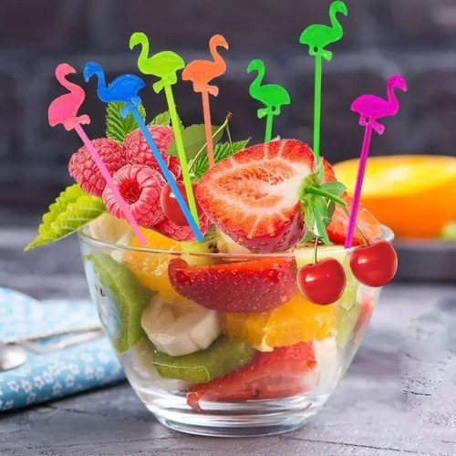 Palillos Para Coctel De Frutas Bebidas Fiesta 30pz Flamingos Rosa