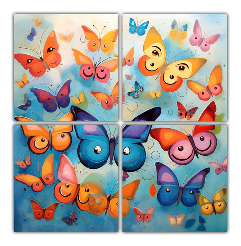 40x40cm Cuadro Pared Mariposas Vida Feliz Colores Amarillo B