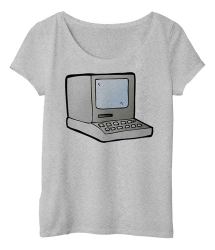 Remera Mujer Computadora Antigua Masintosh Gris