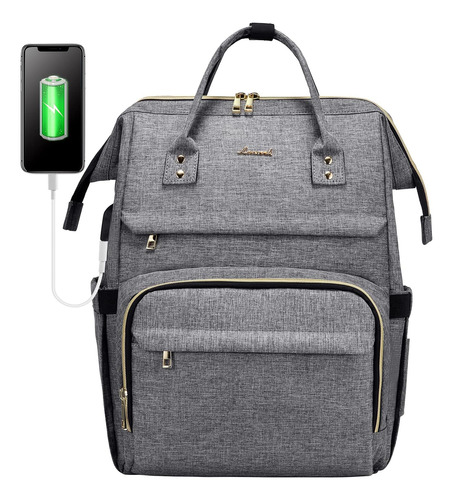 Mochila Para Laptop Lovevook Con Puerto Usb Color Gris