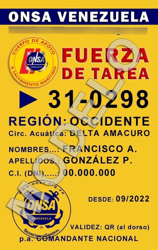 Carnet Fuerza De Tarea (onsa Venezuela)