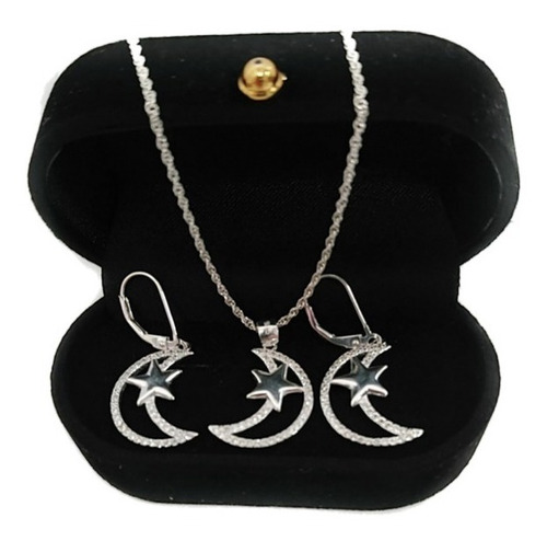 Set Pack Aretes Collar Luna Estrella Joya Plata Ley 925