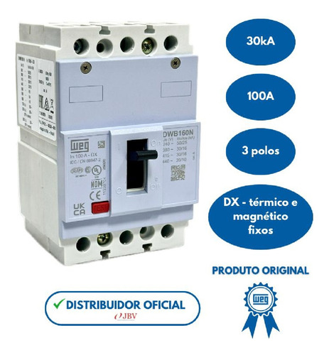 Disjuntor Caixa Moldada 3p Weg Dwb160n100 100a 11339704 Novo