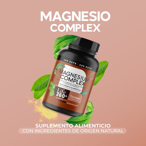 Magnesio 400 Caps Con Citrato Magnesio Y Glicinato Life360+ Sabor Sin Sabor