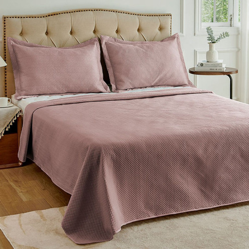 Colcha Neo Diamonds Kit Cobre Leito King 280x260cm Camesa Cor Rose Liso