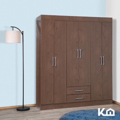Closet Armario Estructura En Mdp Con 6 Puertas Y Cajones Moderno Color Café Kingshouse