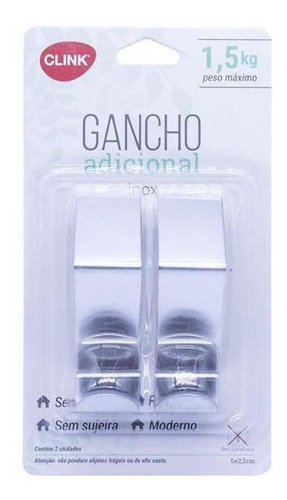 Kit 2 Ganchos Inox 8,5x2,5cm - Clink