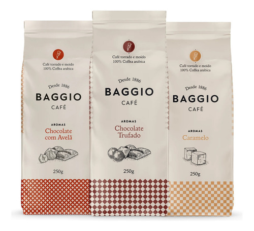 Kit Café Gourmet Baggio Chocolate Com Avelã+trufado+caramelo