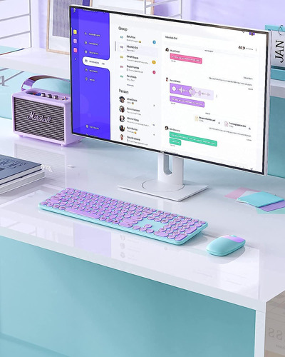 Kit De Mouse Y Teclado Inalambrico Para Pc | Verde/morado