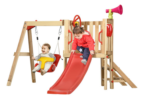 Juego De Columpio De Madera Con Tobogán Y Rueda Para Niños Rojo
