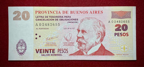 Billete Bono 20 Pesos Patacon 2001 Serie A Col 220 Con Ovi (Usado)