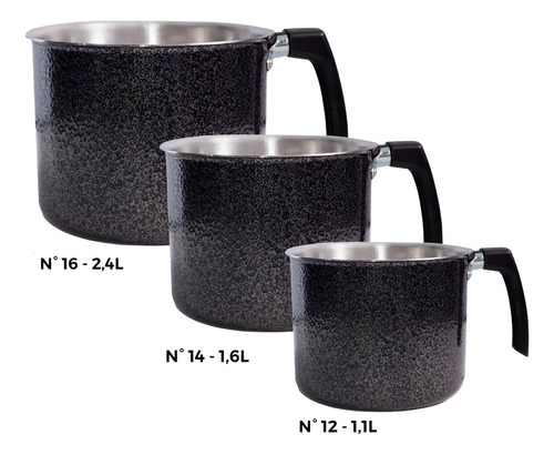 Conjunto 3 Peças Caneca Leiteira Fervedor Craqueado Alumínio