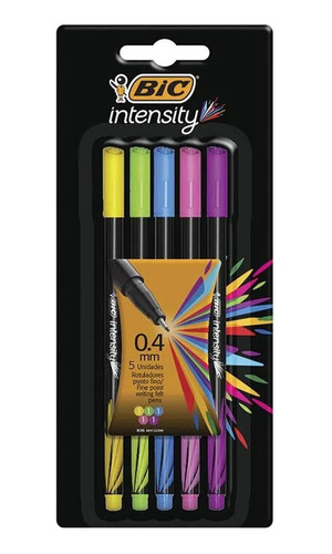 Marcador Punto Fino Colores Fashion 5 Piezas Intensity Bic