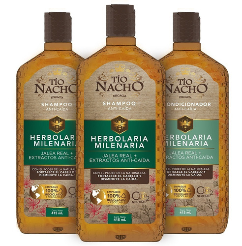 Pack Tío Nacho Herbolaria 02 Shampoo + 01 Acond. 415 C/u