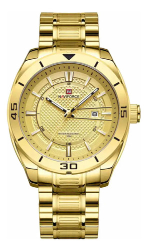 Reloj Naviforce De Acero Inoxidable Gold Calendario M.e