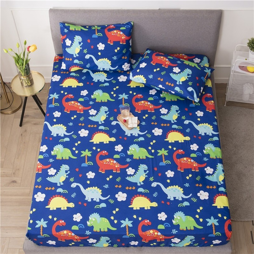 Sábana Bajera Con Funda De Almohada, Color Dinosaurio