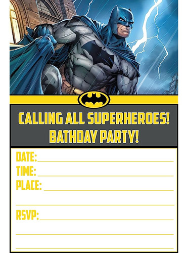 Batman Tarjetas De Invitación Y Sobres 20 Invitaciones De Re