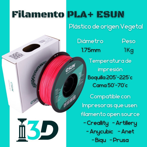 Filamento 3D PLA+ Esun de 1.75mm y 1kg fire engine red
