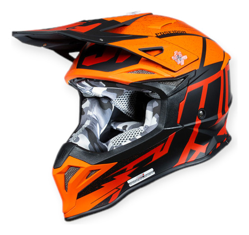 Casco Just1 J39 Poseidon Motocross Enduro Naranja/negro/rojo