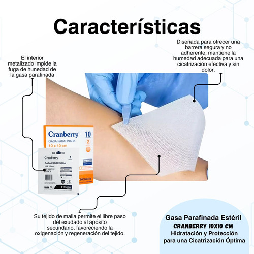 Gasa Parafinada Apósito Parche 10x10 Cm Estéril Heridas Caja