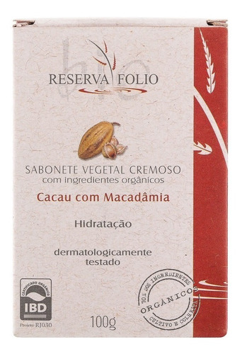 Sabonete Vegetal Orgânico Cacau Com Macadâmia 100g  Reserva Folio