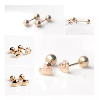 Aretes De Oro 18k Reversible Para Bebe Niña Piercing Mujer