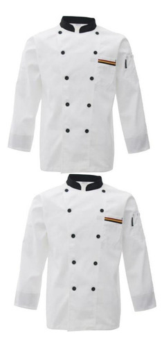 1 2 Piezas Bata De Chef Manga Larga For Hombre Mujer Unisex