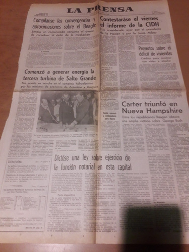 Tapa Diario La Prensa 27 02 1980 Dd.hh. Beagle Salto Grande 