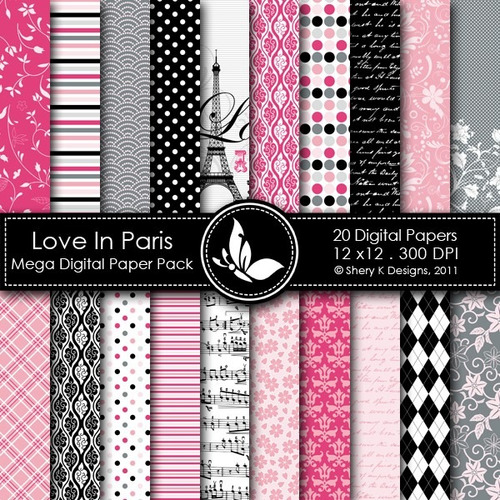 Kit Imprimible Pack Fondos Paris Clipart Cod 8