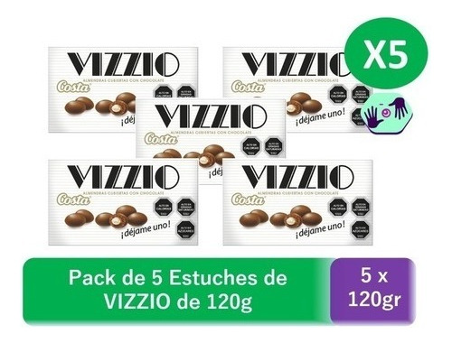 Chocolate Con Almendra Vizzio - Pack X 5 Estuche