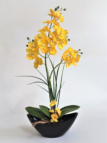 Arranjo Orquídeas Amarelas Artificiais De Seda 50 Cm | Parcelamento sem  juros