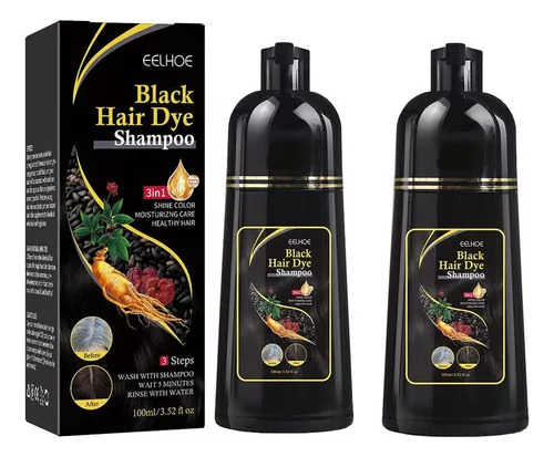 Champú Instantáneo Para Teñir Cabello, Negro, 2 Unidades