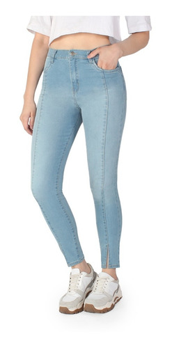 Nahana Jean Pantalon Chupin Crop Celeste Recorte Con Tajo