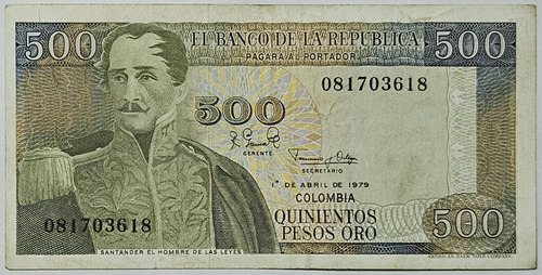Billete 500 Pesos 01/abr/1979 Colombia Vf Con Pelicula