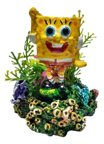 Enfeite Aquário Bob Esponja Oxigenador Rocha E Planta