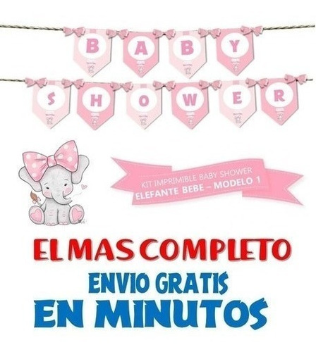 Kit Imprimible Candy Bar Baby Shower Elefante Bebe Nena Full