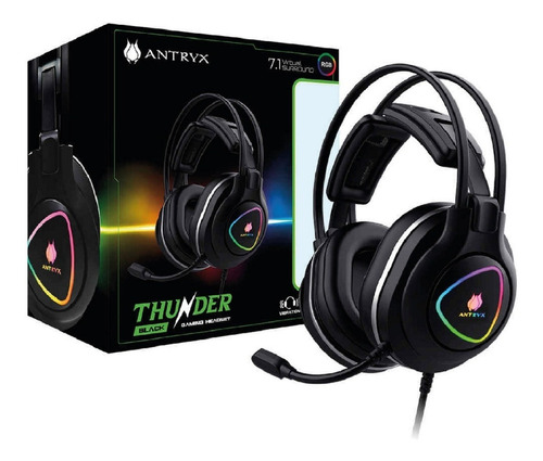 Audífono Gamer Antryx Thunder Vibrador 7.1 Virtual Modo Eq Color Negro Color de la luz RGB
